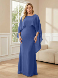 Plus Size Chiffon A-Line Long Mother of the Bride Dresses with Cape