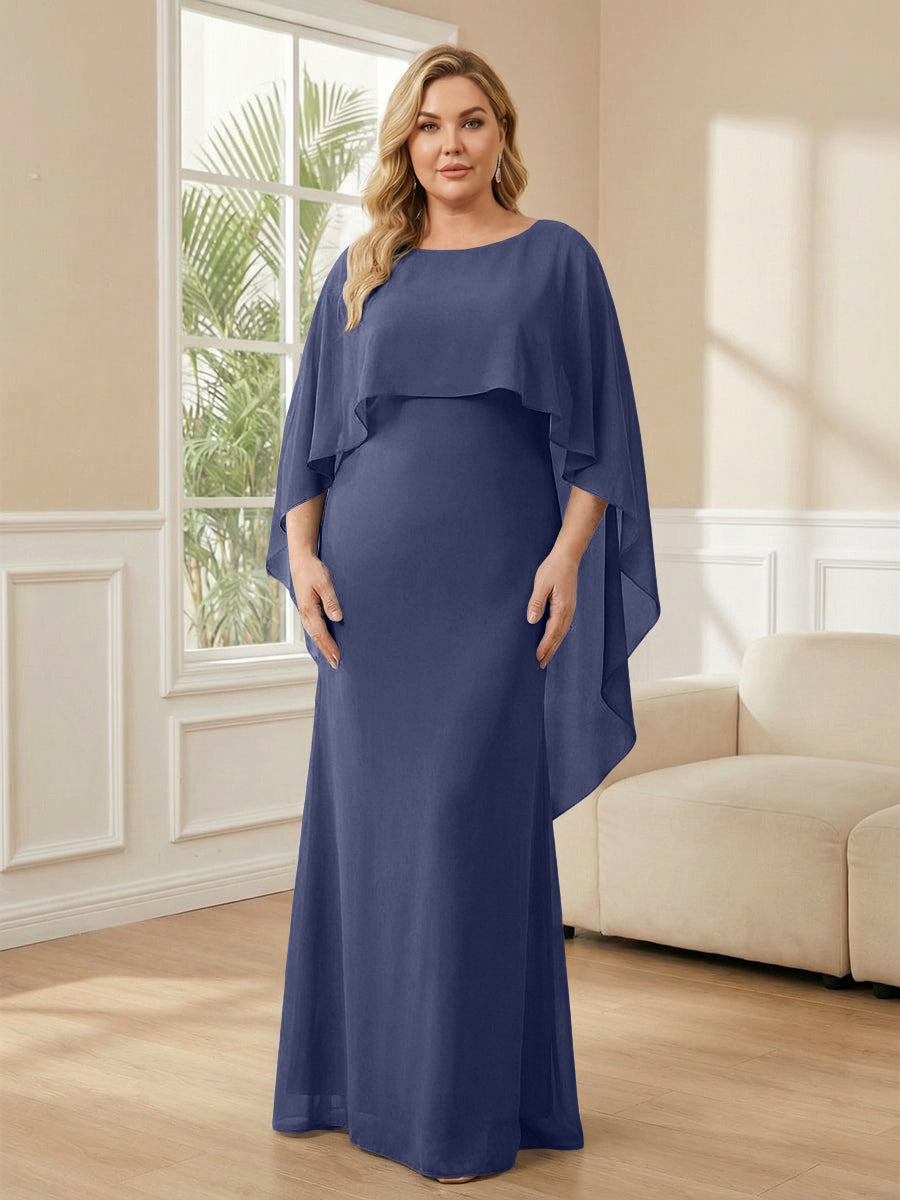 Plus Size Chiffon A-Line Long Mother of the Bride Dresses with Cape