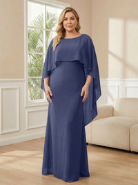 Plus Size Chiffon A-Line Long Mother of the Bride Dresses with Cape