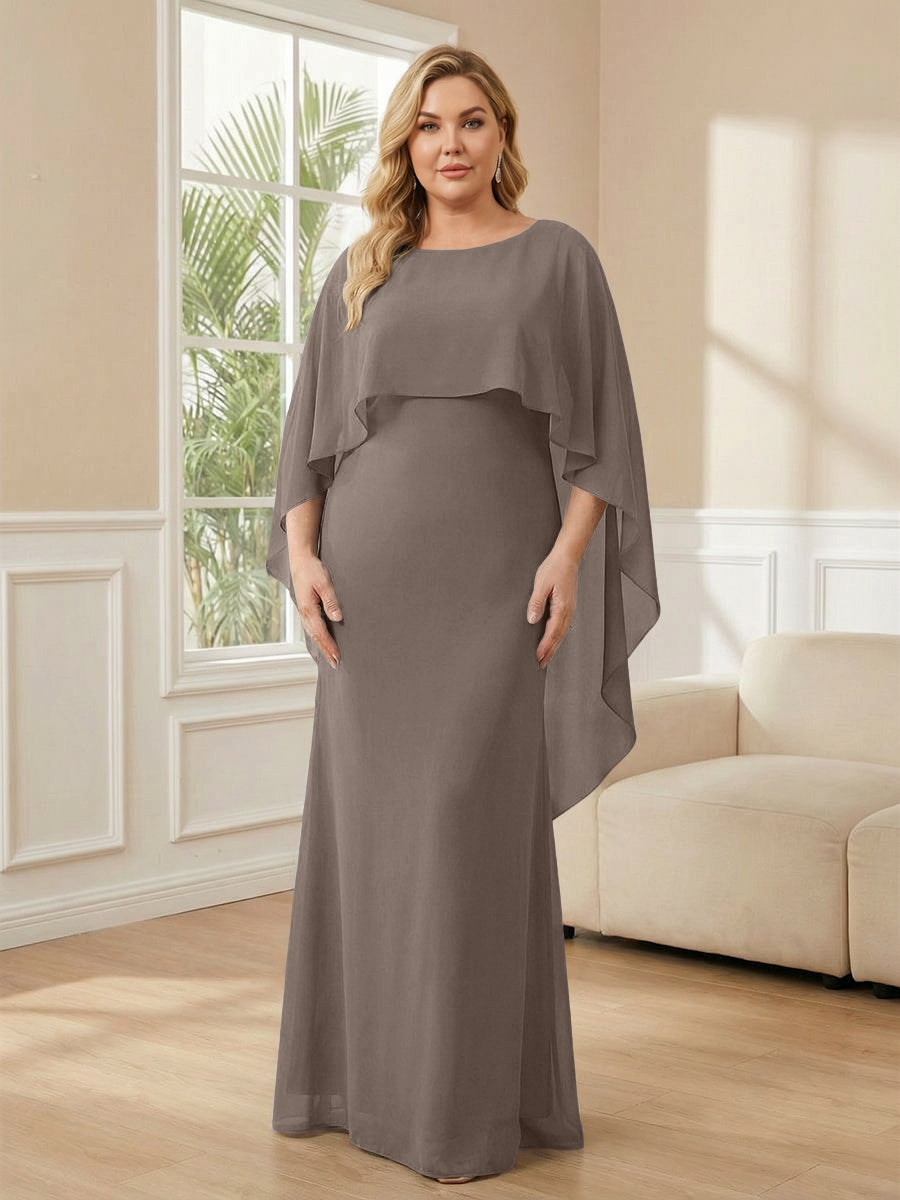 Plus Size Chiffon A-Line Long Mother of the Bride Dresses with Cape