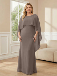 Plus Size Chiffon A-Line Long Mother of the Bride Dresses with Cape