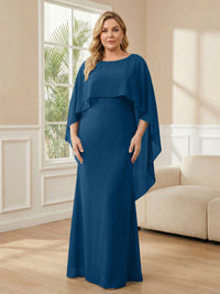 Plus Size Chiffon A-Line Long Mother of the Bride Dresses with Cape