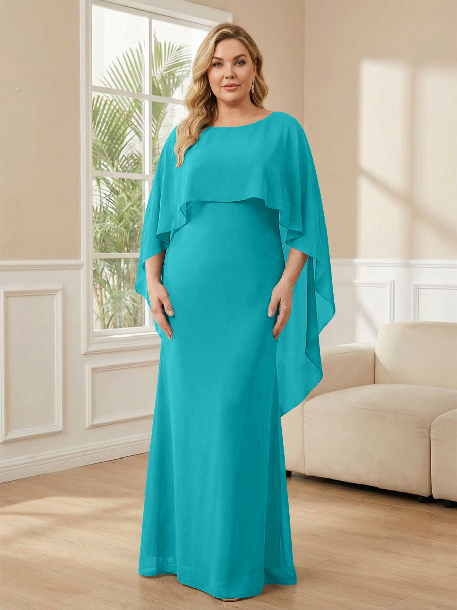 Plus Size Chiffon A-Line Long Mother of the Bride Dresses with Cape