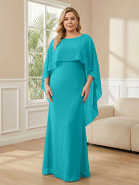 Plus Size Chiffon A-Line Long Mother of the Bride Dresses with Cape