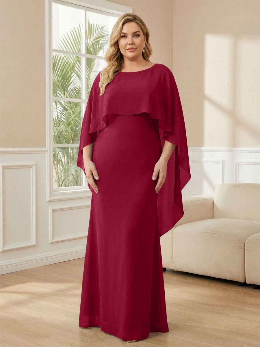 Plus Size Chiffon A-Line Long Mother of the Bride Dresses with Cape