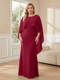 Plus Size Chiffon A-Line Long Mother of the Bride Dresses with Cape