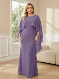 Plus Size Chiffon A-Line Long Mother of the Bride Dresses with Cape