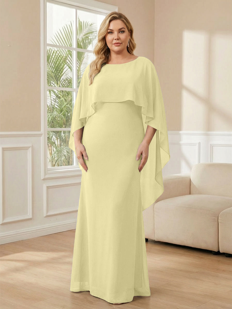 Plus Size Chiffon A-Line Long Mother of the Bride Dresses with Cape