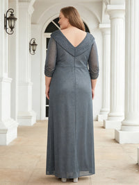 Ruffle Sparkly A-Line Long Mother of the Bride Dresses with Applique V-Neck Ruched Formal Gown