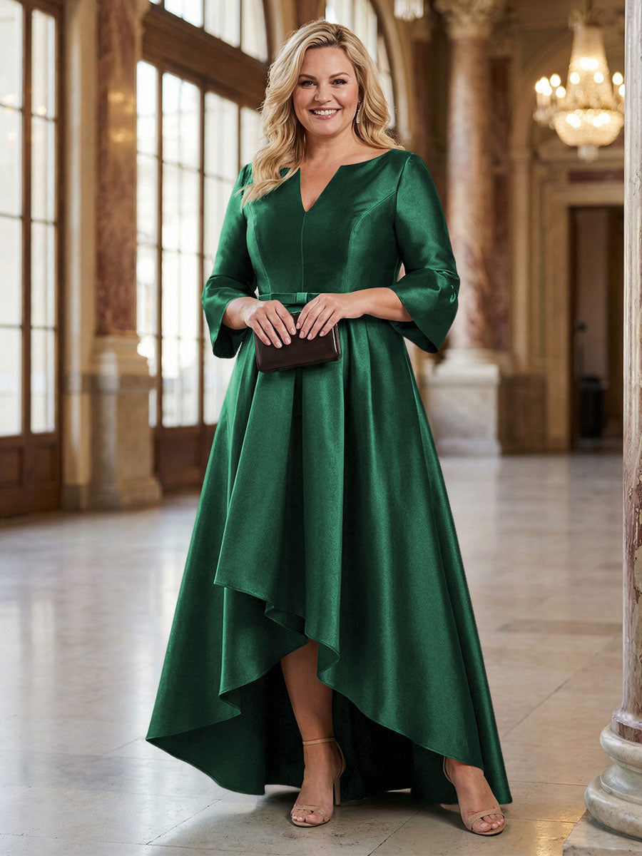 Shirees Gold V-Neck Satin 3/4 Sleeve Midi Plus Size Mother of the Bride Dresses Formal Gown 2026