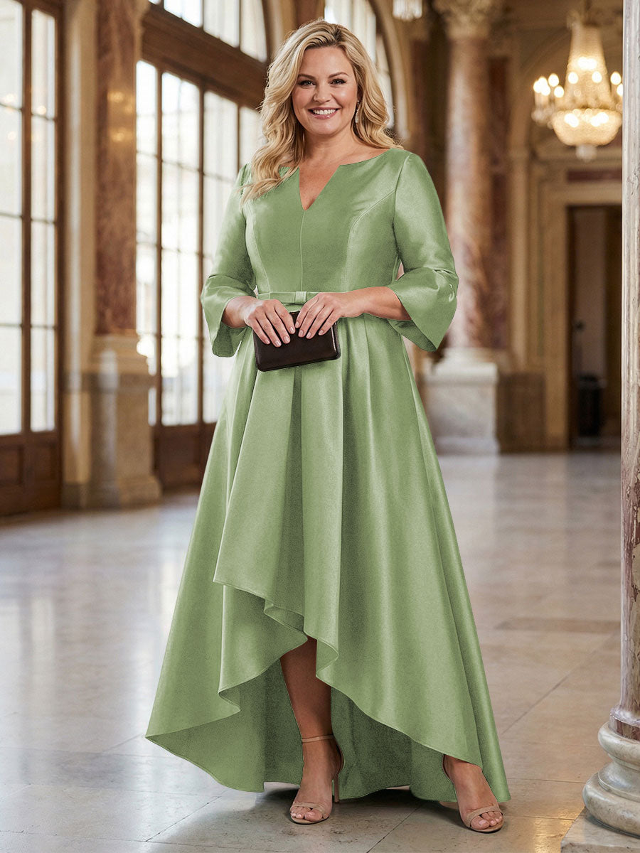 Shirees Sage V-Neck Satin 3/4 Sleeve Midi Plus Size Mother of the Bride Dresses Formal Gown 2026