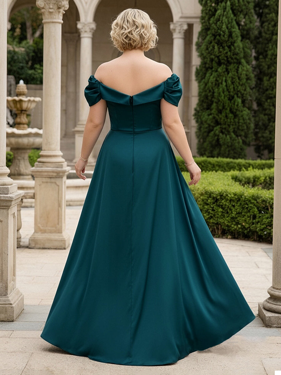 Mother of the Bride & Groom Dresses Wedding Gown Satin Off-Shoulder with Train