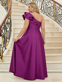 One Shoulder Satin A-Line Long Mother of the Bride Dresses with Ruffle