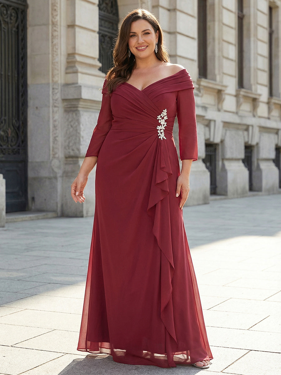 Off Shoulder Chiffon A-Line Long Mother of the Bride Dresses with Ruffle