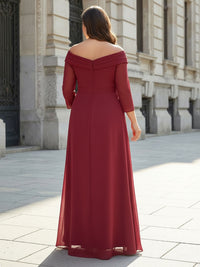 Off Shoulder Chiffon A-Line Long Mother of the Bride Dresses with Ruffle