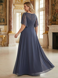 Applique V-Neck Flutter Sleeve Chiffon A-Line Long Mother of the Bride Dresses