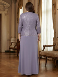 Sequin Two-Piece 3/4 Sleeve Chiffon A-Line Long Mother of the Bride Dresses with Jacket