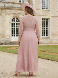 3/4 Sleeve Lace Applique A-Line Long Mother of the Bride Dresses Pleated Chiffon Formal Dress