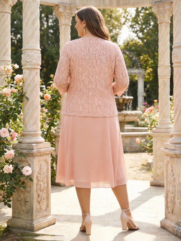 Two-Piece 3/4 Sleeve A-Line Midi Mother of the Bride Dresses with Jacket