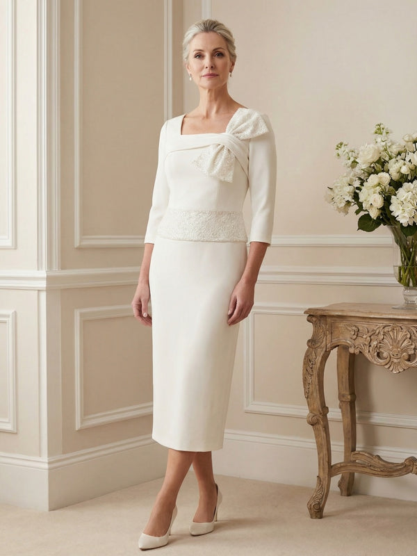 Sheath Square Neck Midi Mother of the Bride Dresses with Bow