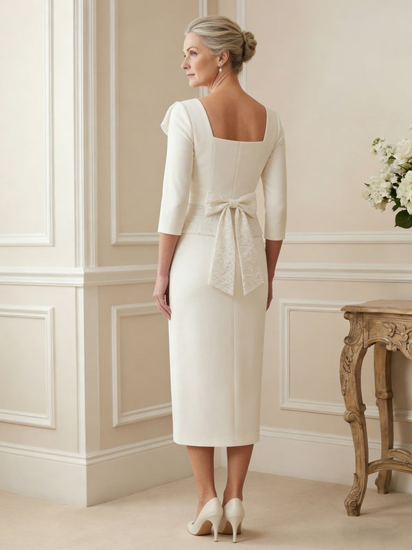 Sheath Square Neck Midi Mother of the Bride Dresses with Bow