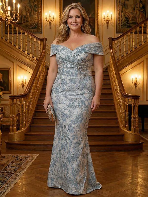 Jacquard Mermaid Off-Shoulder Sweetheart Floor-Length Mother of the Bride Dresses