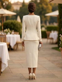 Women's Tailored Suit Sheath Midi Business Suit with Long Sleeve