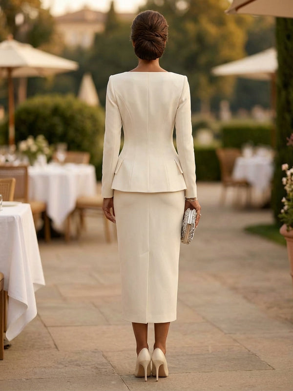 Women's Tailored Suit Sheath Midi Business Suit with Long Sleeve