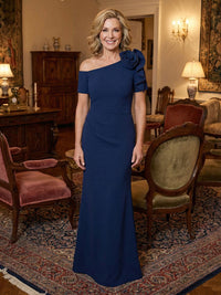 Sheath Satin Off Shoulder Long Mother of the Bride & Groom Dresses with Flower
