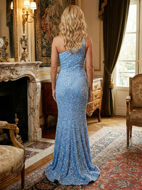 Mermaid Sparkly Sequin One Shoulder Mother of the Bride & Groom Dresses with Sweep Train