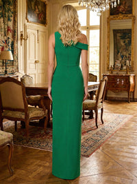 Sheath Satin One Shoulder Mother of the Bride & Groom Dresses with Flower Waist & Slit