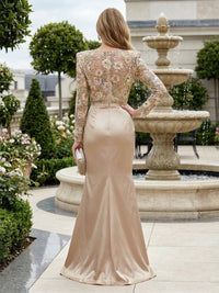 Mermaid Long Sleeves Satin Mother of the Bride & Groom Dresses with 3D Floral Lace Appliques & Ruched Waist