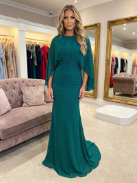Mermaid Chiffon Cape Sleeves Maxi Mother of the Bride & Groom Dresses with Ruched Waist & Sweep Train
