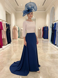 Sheath/Column Satin 3/4 Sleeves Maxi Mother of the Bride & Groom Dresses with Sweep Train