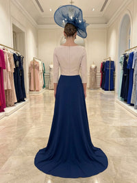 Sheath/Column Satin 3/4 Sleeves Maxi Mother of the Bride & Groom Dresses with Sweep Train