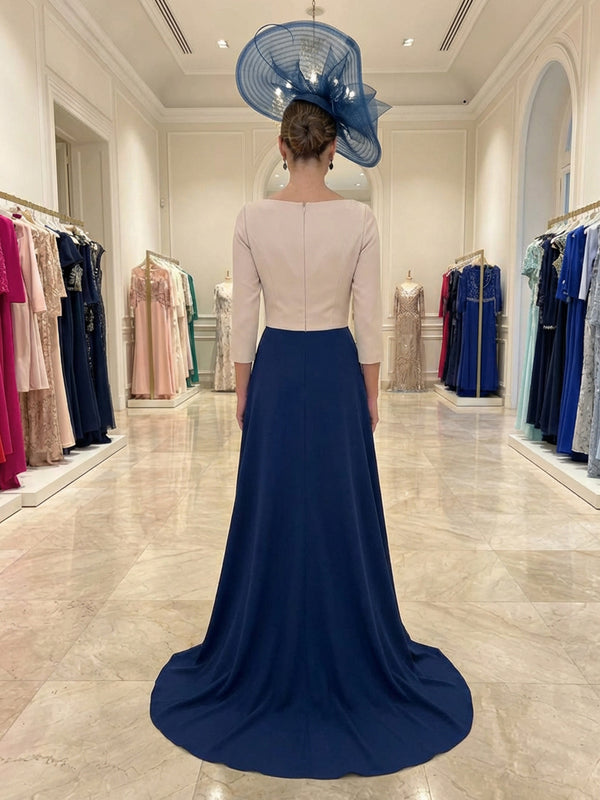 Sheath/Column Satin 3/4 Sleeves Maxi Mother of the Bride & Groom Dresses with Sweep Train