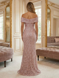 Sheath/Column Off Shoulder Sweetheart Mother of the Bride & Groom Dresses with Sequin Floral Lace Appliques, Sweep Train & Slit