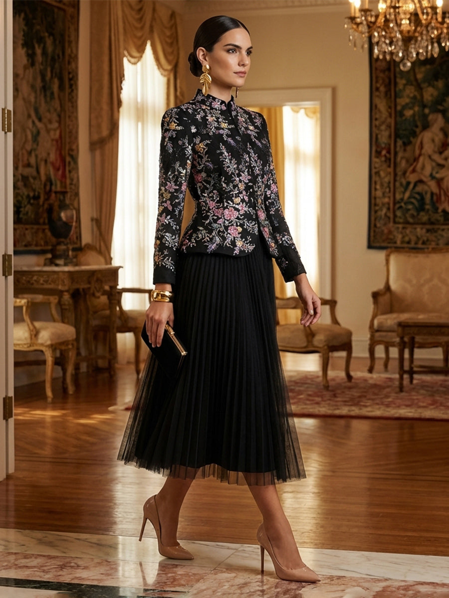 Two-Piece Mother of the Bride & Groom Dresses Suit with Long Sleeves F – Shirees