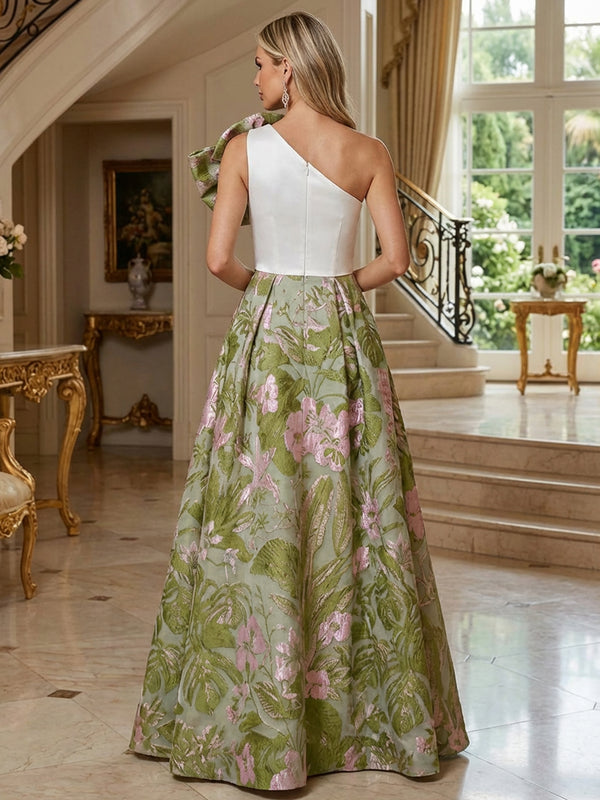 A-Line Floral Jacquard One Shoulder Mother of the Bride & Groom Dresse Shirees A-Line Floral Jacquard One Shoulder Mother of the Bride & Groom Dresse Shirees