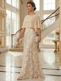 Sheath/Column Cape Sleeves Mother of the Bride & Groom Dresses with Floral Beaded Sequin Embroidered