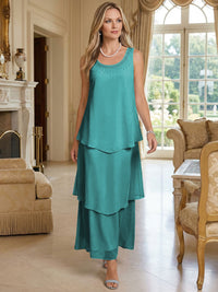 A-Line Chiffon Tea Length Layered Mother of the Bride & Groom Dresses