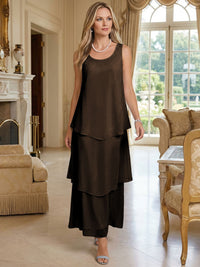 A-Line Chiffon Tea Length Layered Mother of the Bride & Groom Dresses