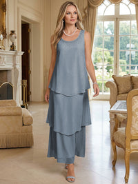 A-Line Chiffon Tea Length Layered Mother of the Bride & Groom Dresses