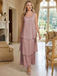 A-Line Chiffon Tea Length Layered Mother of the Bride & Groom Dresses