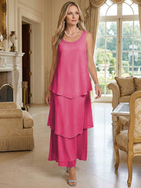 A-Line Chiffon Tea Length Layered Mother of the Bride & Groom Dresses