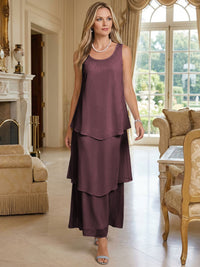 A-Line Chiffon Tea Length Layered Mother of the Bride & Groom Dresses