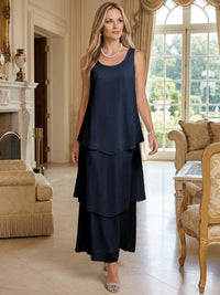 A-Line Chiffon Tea Length Layered Mother of the Bride & Groom Dresses