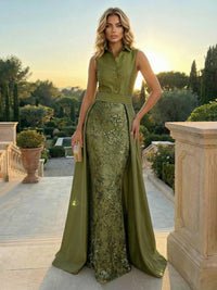 Sleeveless V-Neck Floral Appliques Satin Mother of the Bride Dresses