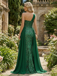 One Shoulder Appliques Satin Ruched Mother of the Bride Dresses