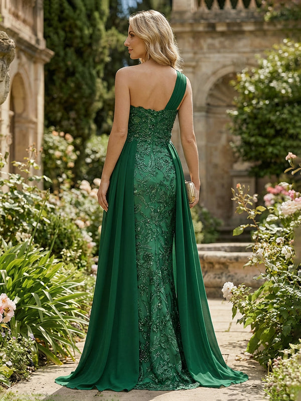 One Shoulder Appliques Satin Ruched Mother of the Bride Dresses